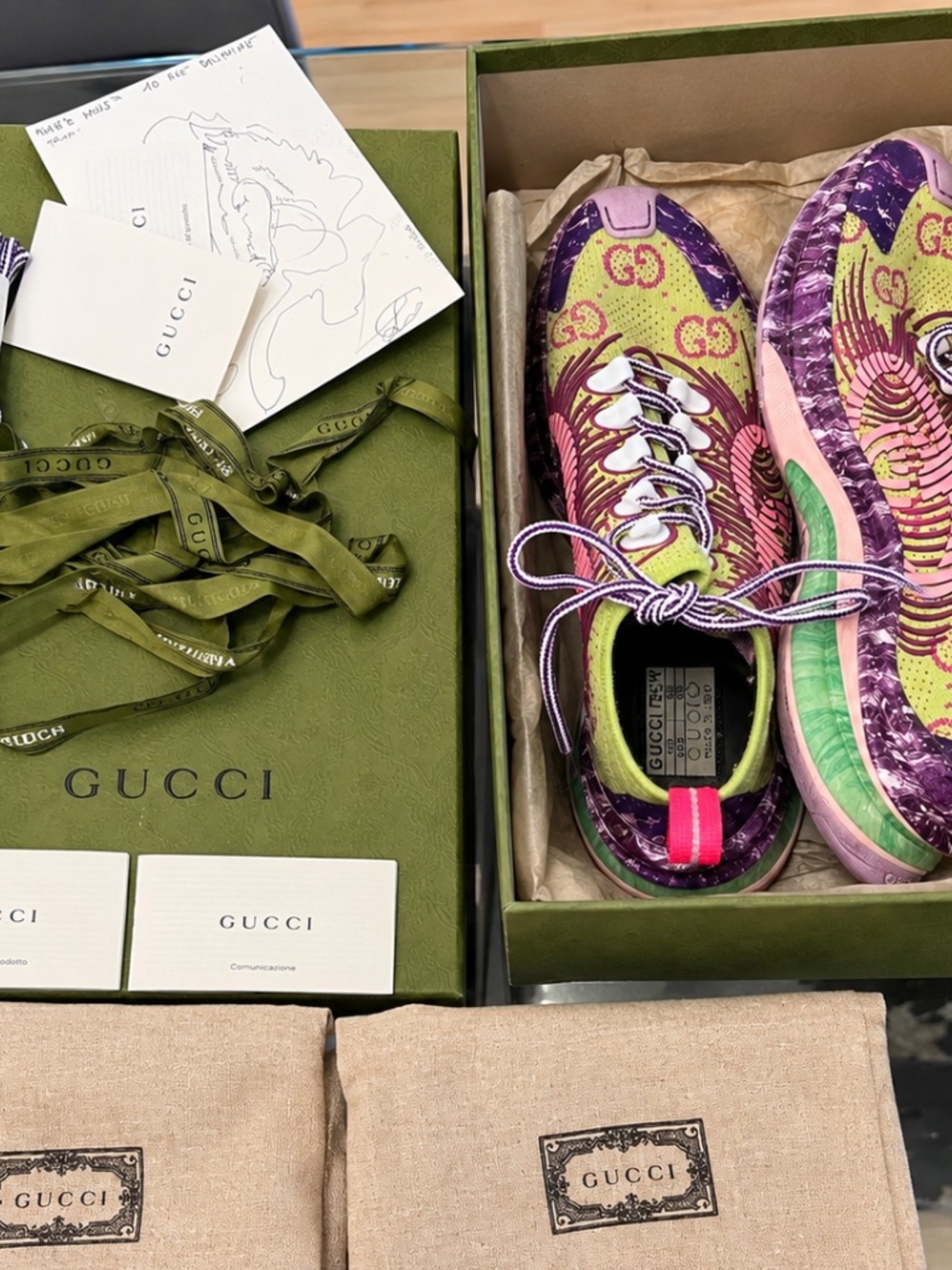 Authentic Gucci - Run GG Technical Knit Fabric Green/Purple Running Shoes Size 8